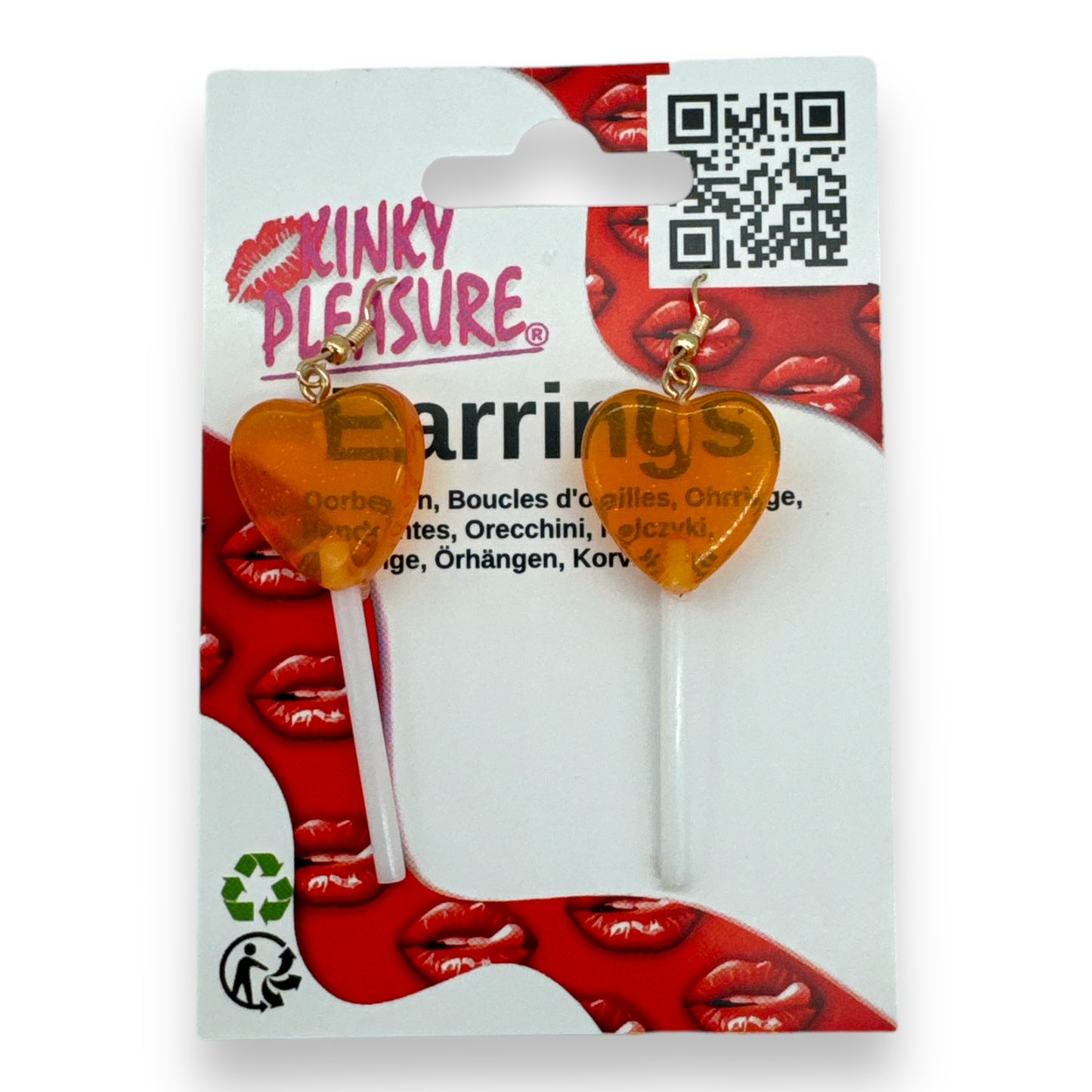 Kinky Pleasure - S037 - Earrings - Heart Lolly - 6 Colours