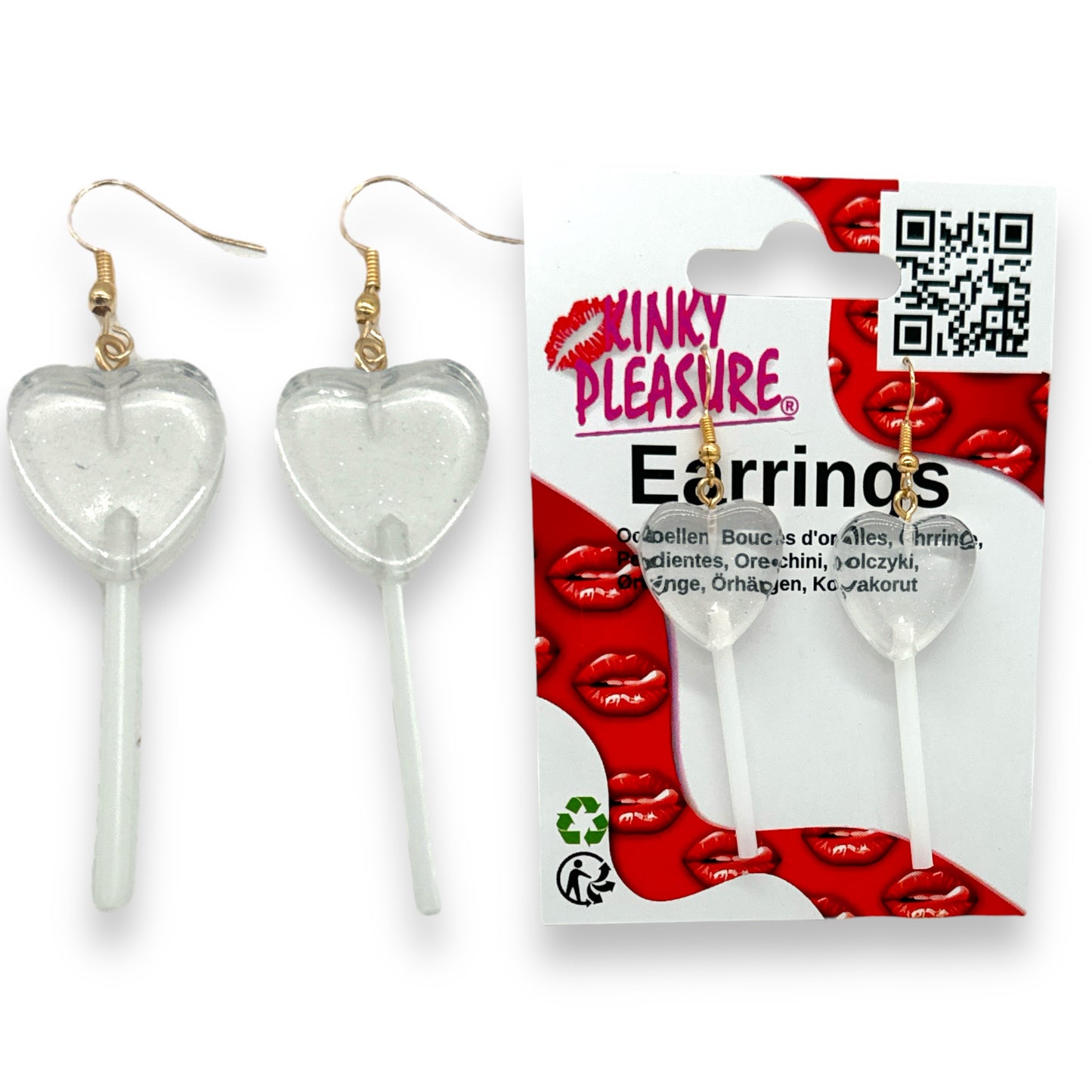 Kinky Pleasure - S037 - Earrings - Heart Lolly - 6 Colours