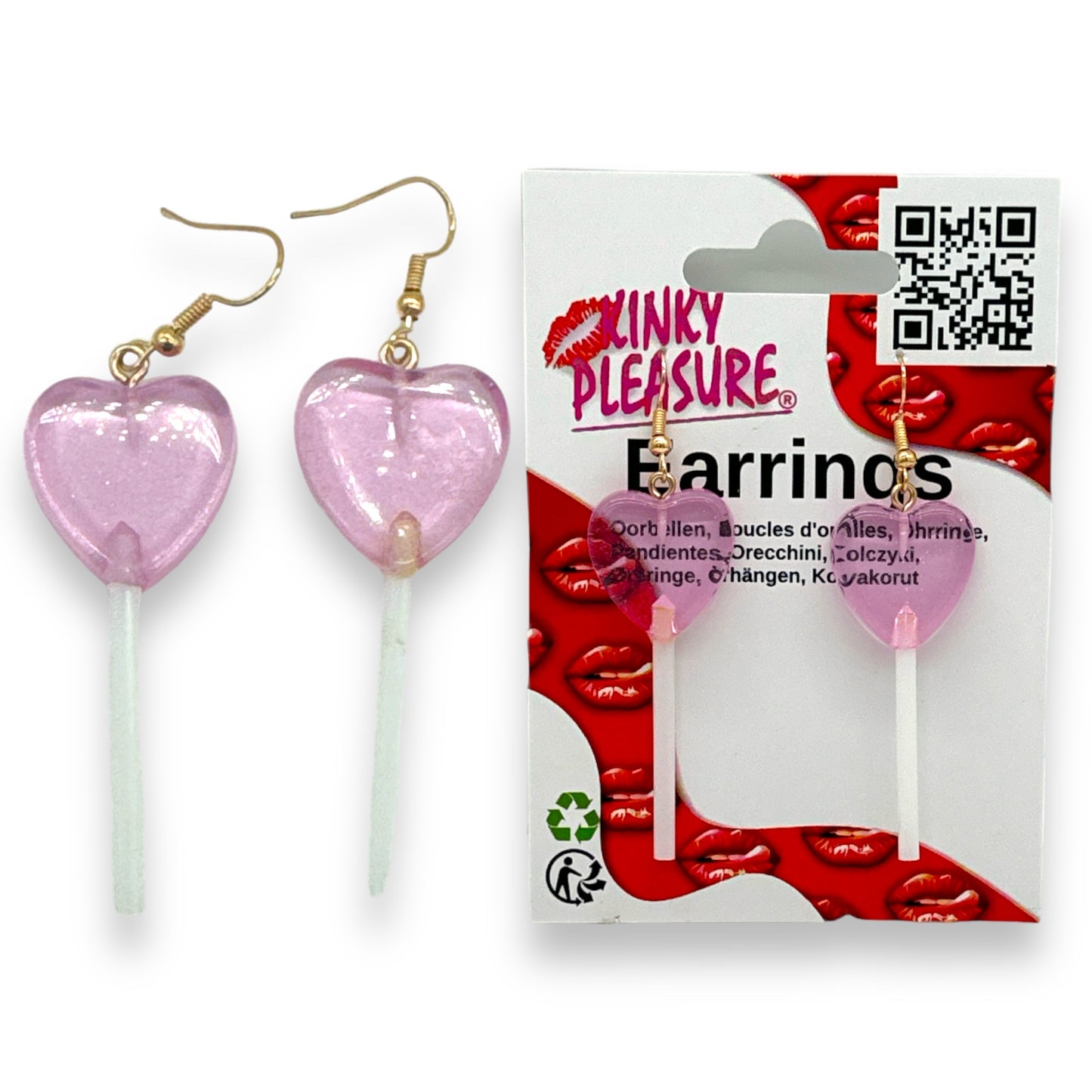 Kinky Pleasure - S037 - Earrings - Heart Lolly - 6 Colours