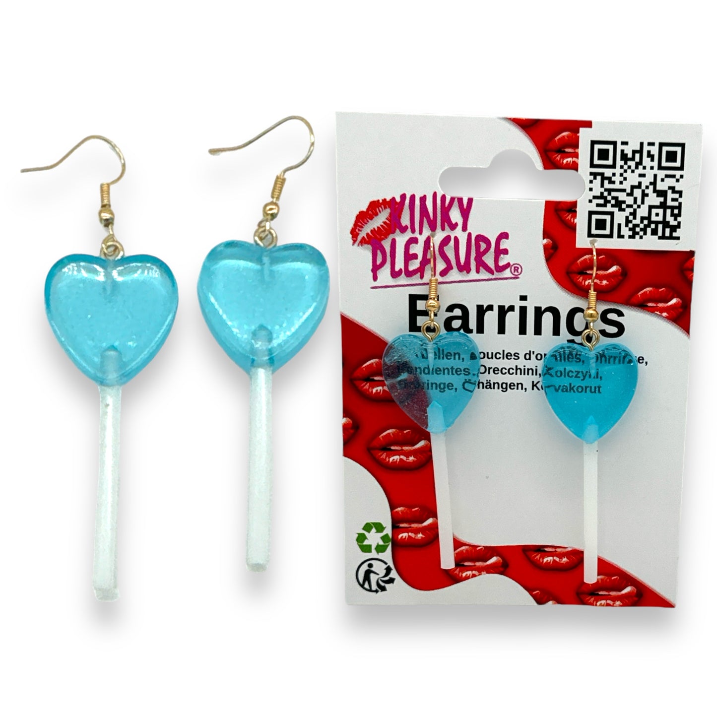 Kinky Pleasure - S037 - Earrings - Heart Lolly - 6 Colours