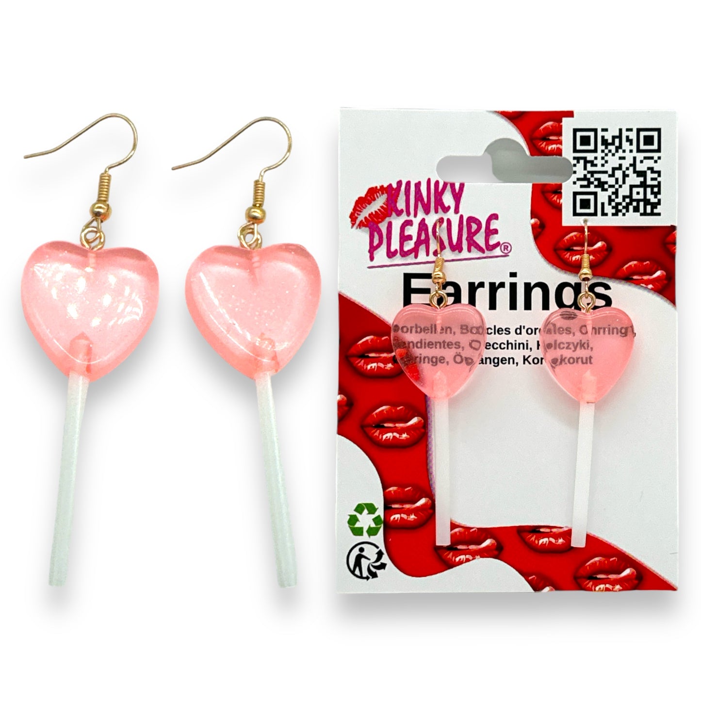 Kinky Pleasure - S037 - Earrings - Heart Lolly - 6 Colours