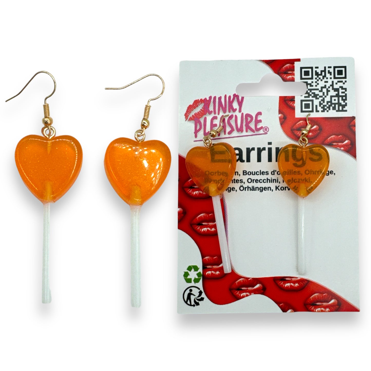 Kinky Pleasure - S037 - Earrings - Heart Lolly - 6 Colours