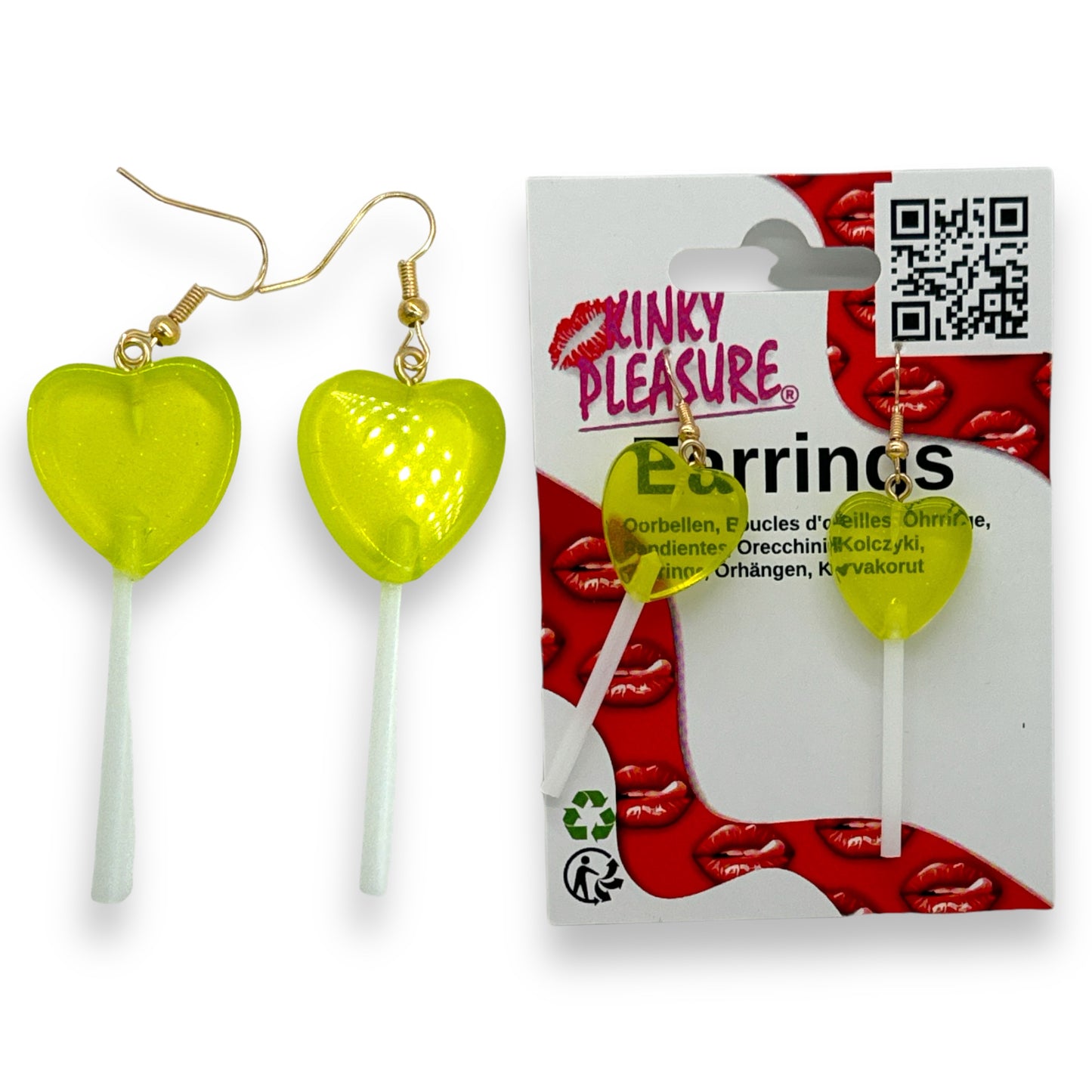 Kinky Pleasure - S037 - Earrings - Heart Lolly - 6 Colours