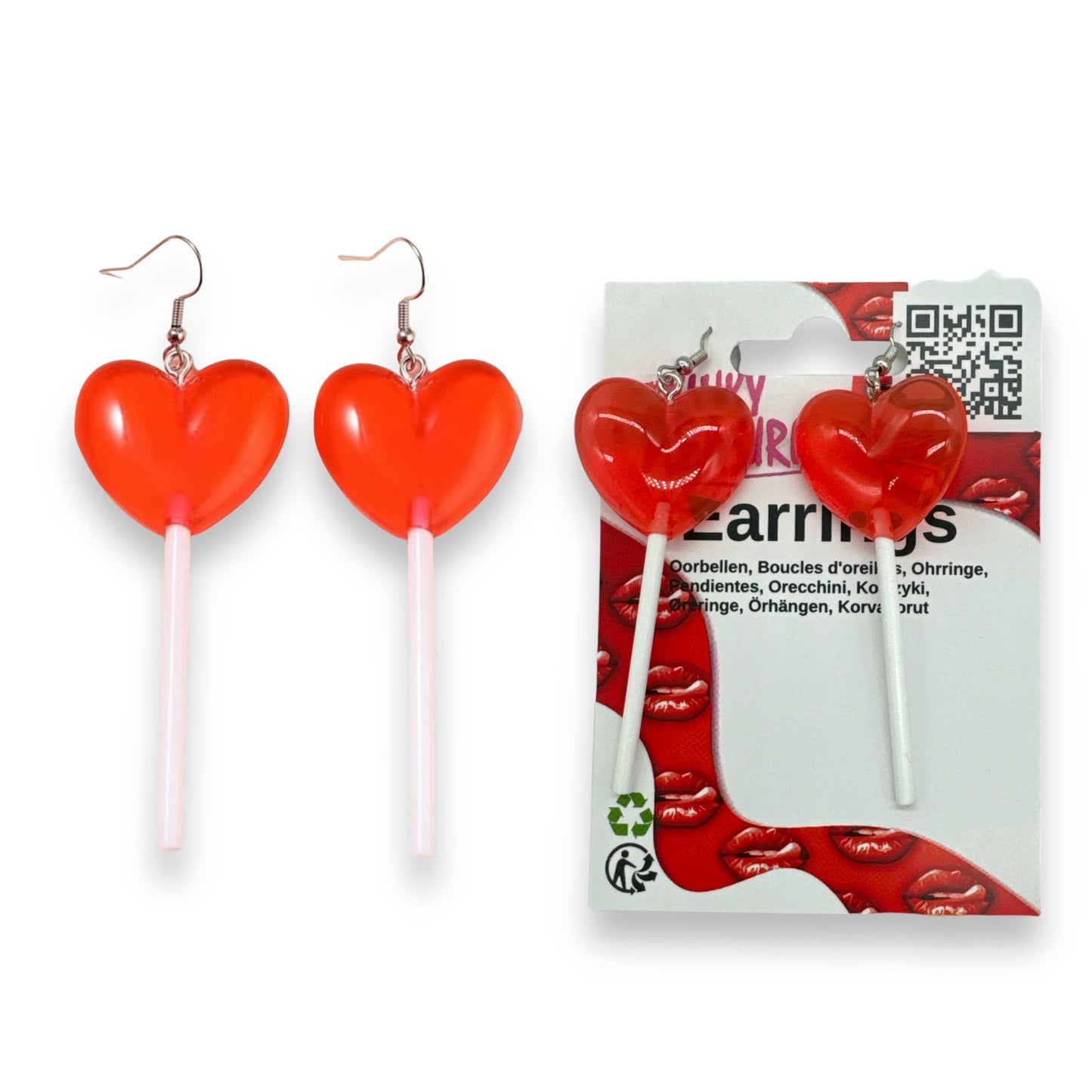 Kinky Pleasure - S037 - Earrings - Heart Lolly - 6 Colours