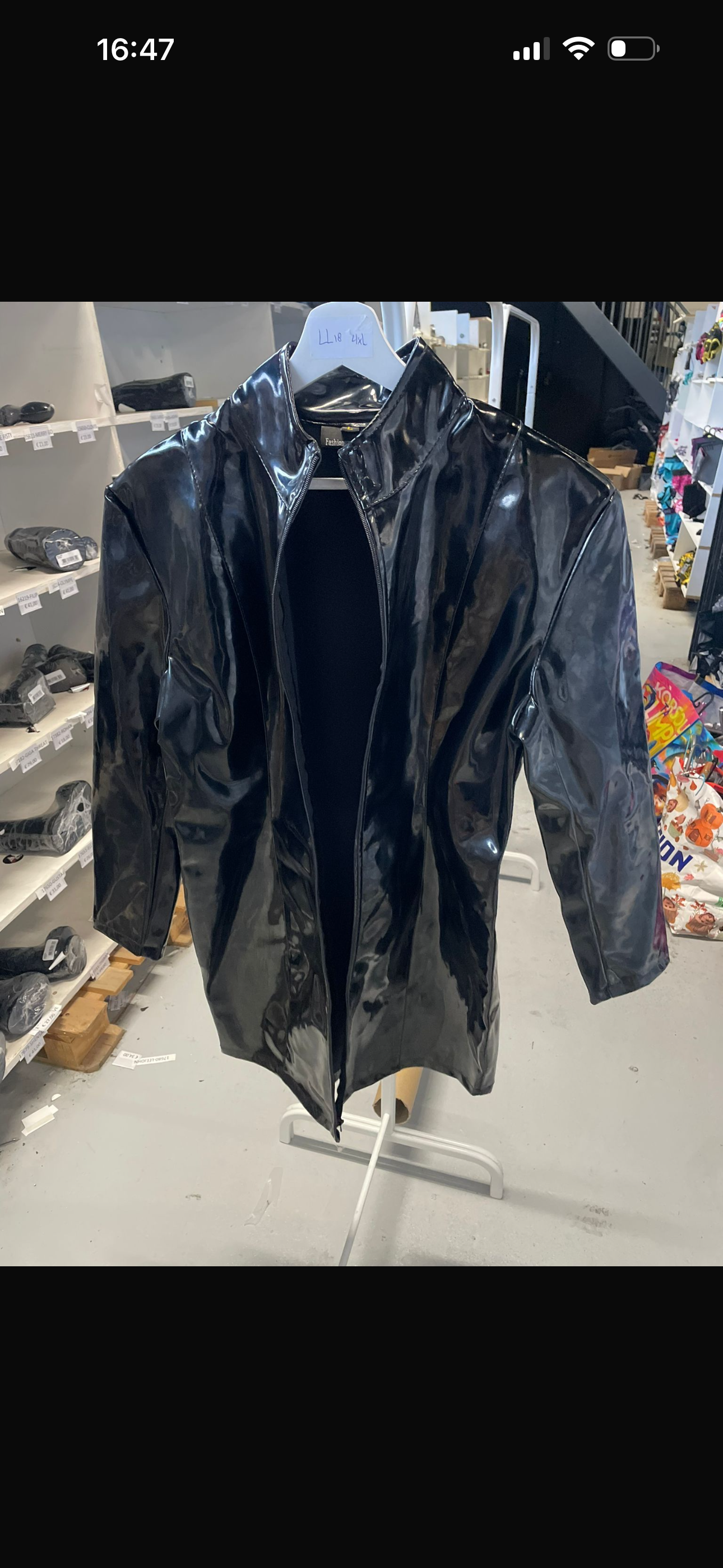 Fashion World - Black Wetlook Zip Jacket – Size L - Unisex Male or Female