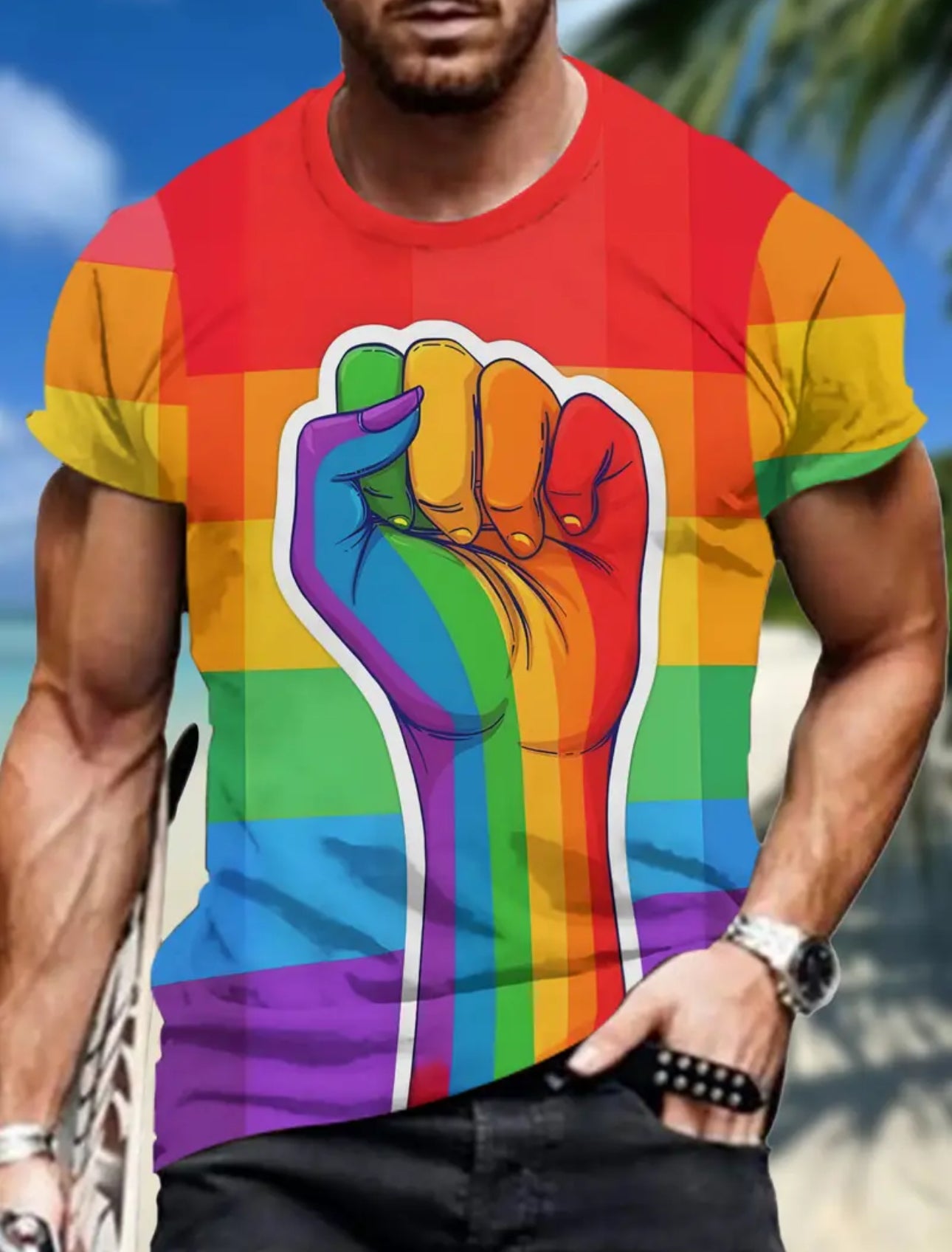 Kinky Pleasure - T133 - Pride Rainbow T Shirt - Size L