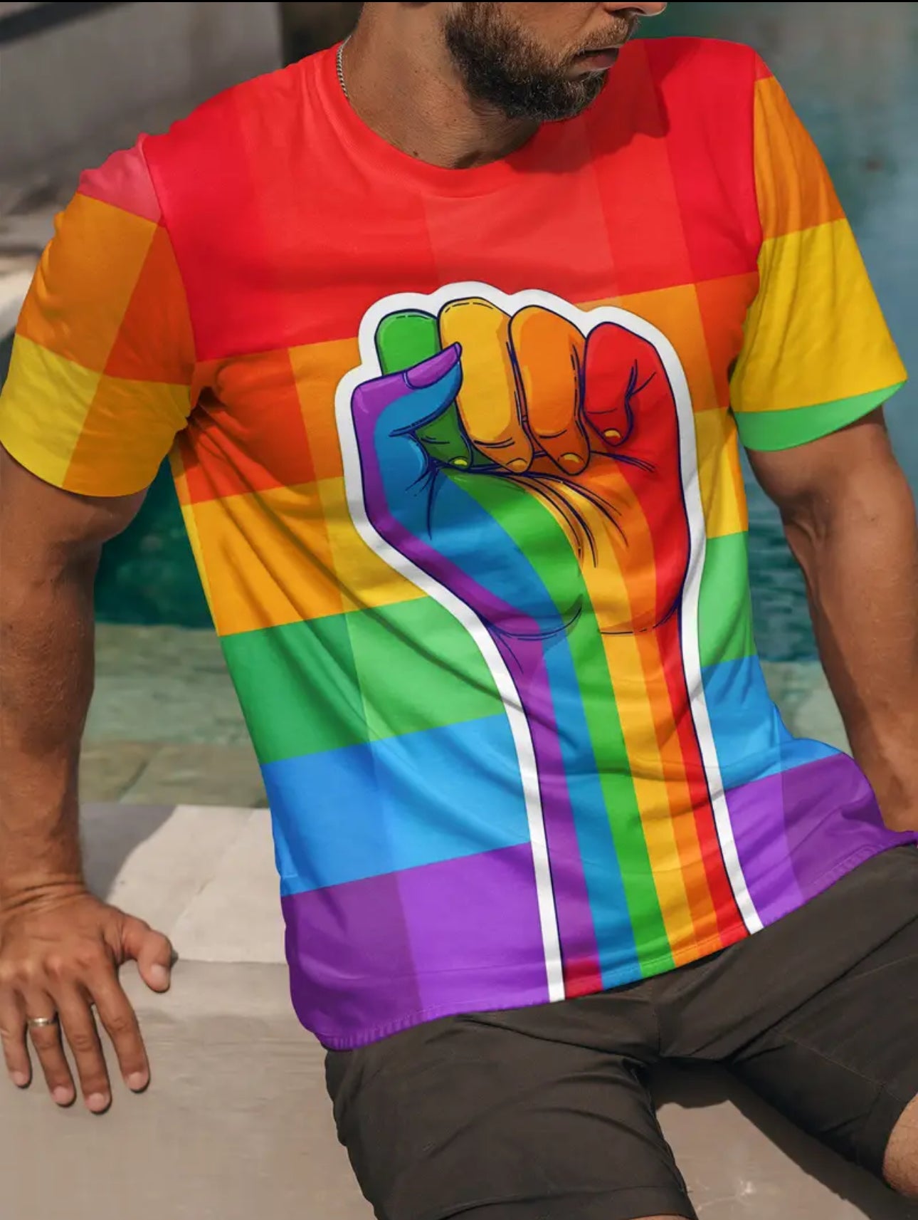 Kinky Pleasure - T133 - Pride Rainbow T Shirt - Size L