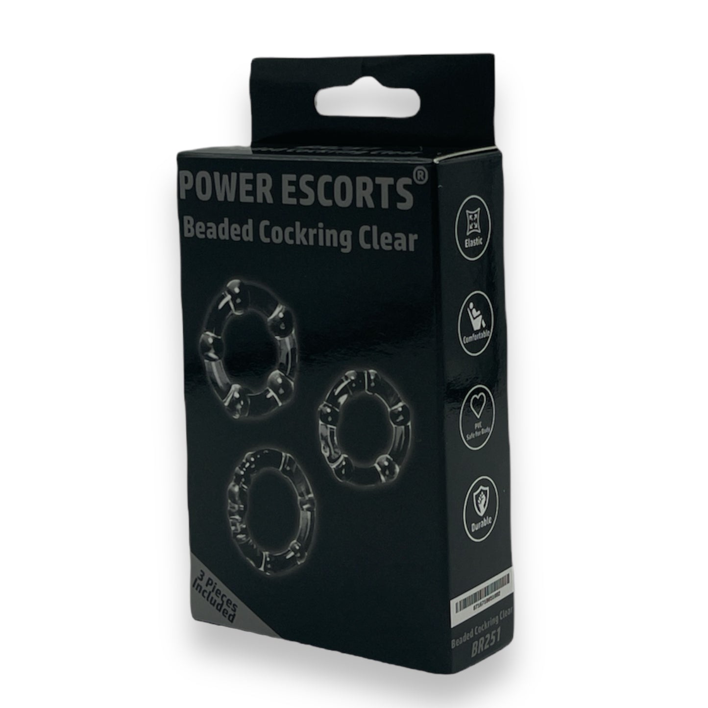 Power Escorts - BR251 Clear - Beaded Cockring 3 Pack - Super Stretchable - Colourbox