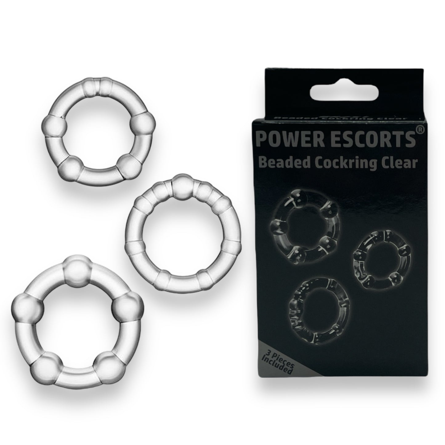 Power Escorts - BR251 Clear - Beaded Cockring 3 Pack - Super Stretchable - Colourbox