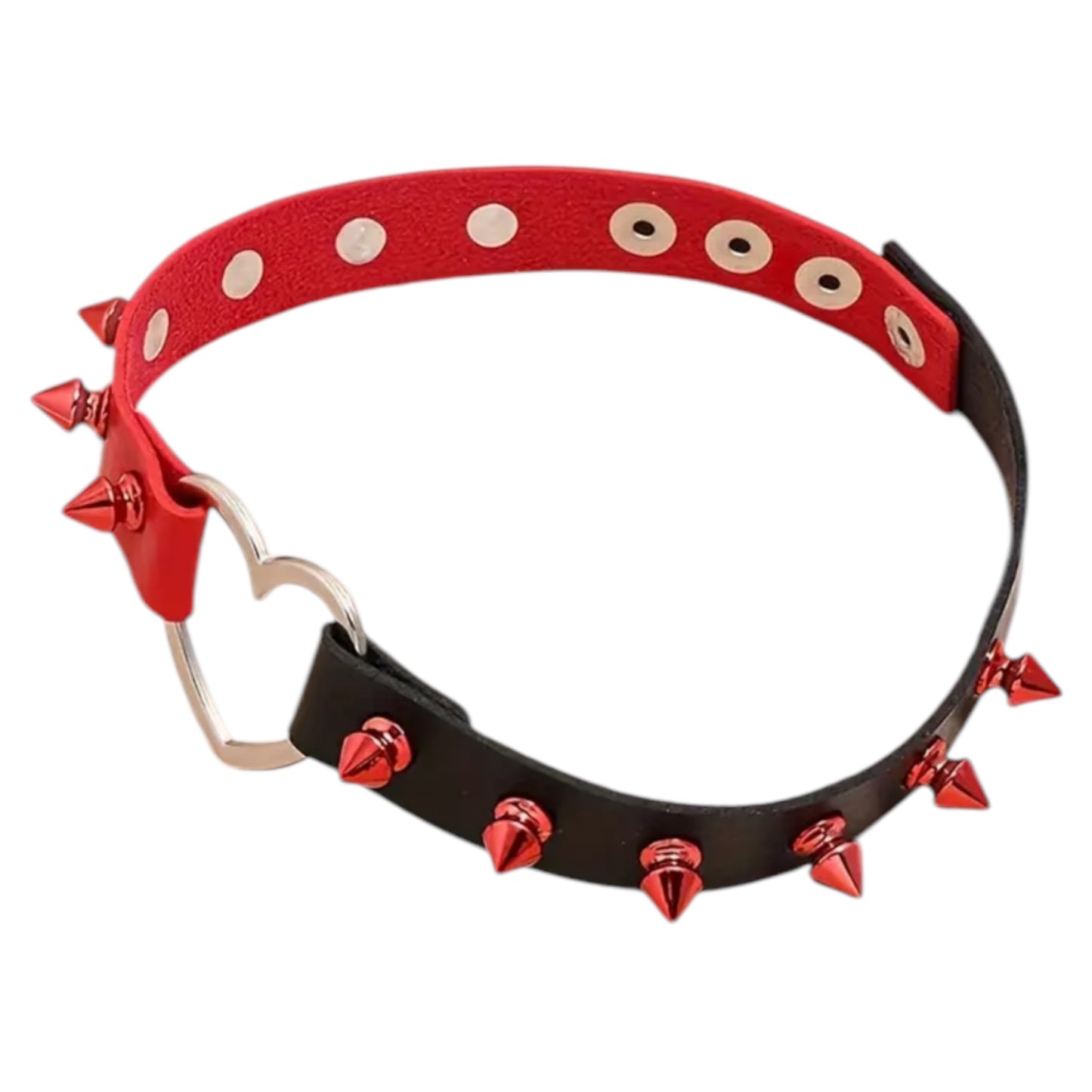 Kinky Pleasure - T176 - Choker Heart Extreme With Spikes in Red With Black