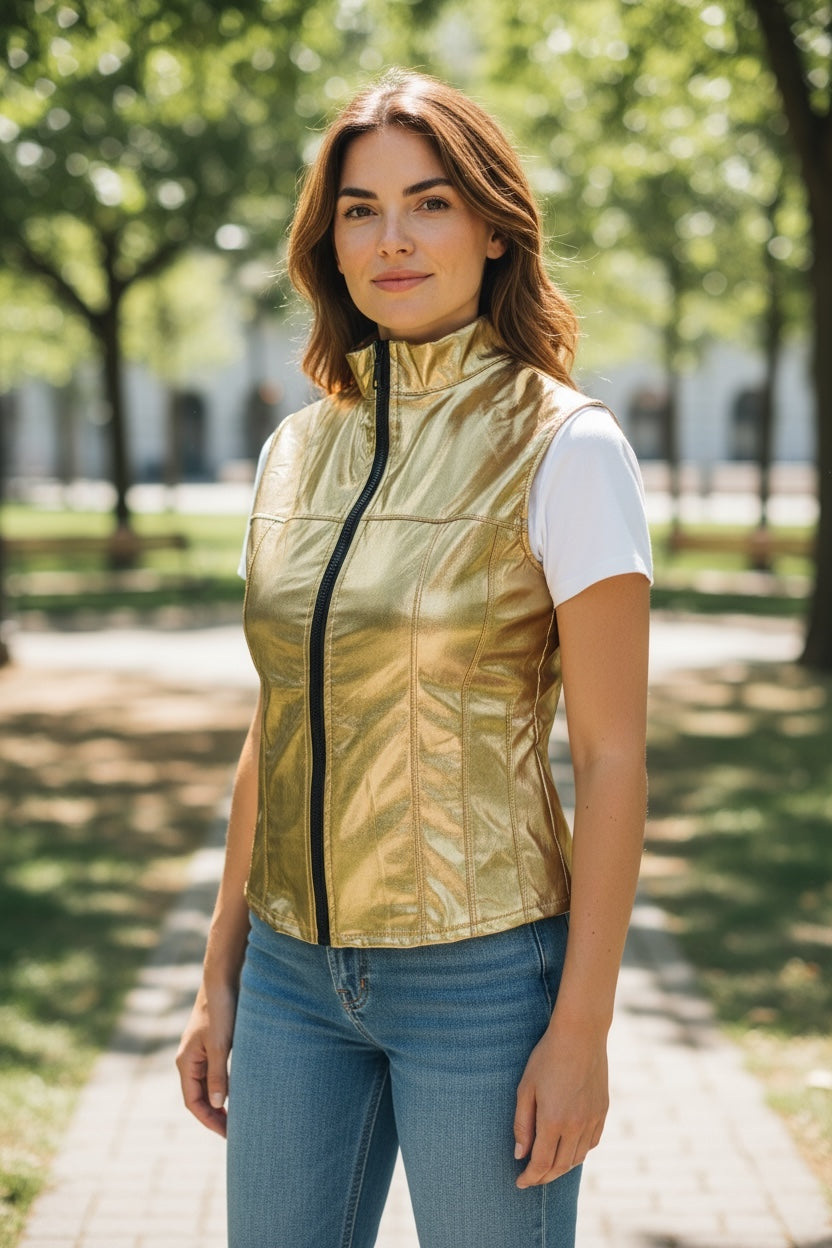 Glossy Gold Kinky Bodywarmer Wth Zipper