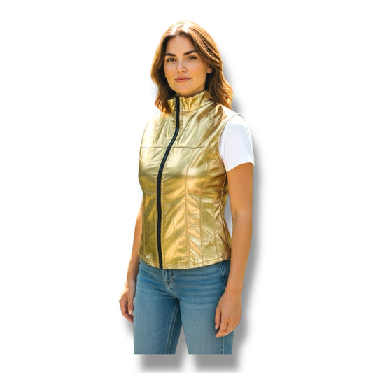 Glossy Gold Kinky Bodywarmer Wth Zipper