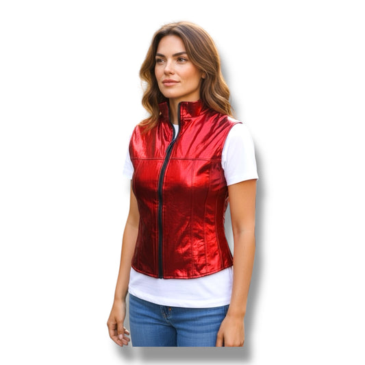 Glossy Red Kinky Bodywarmer Wth Zipper