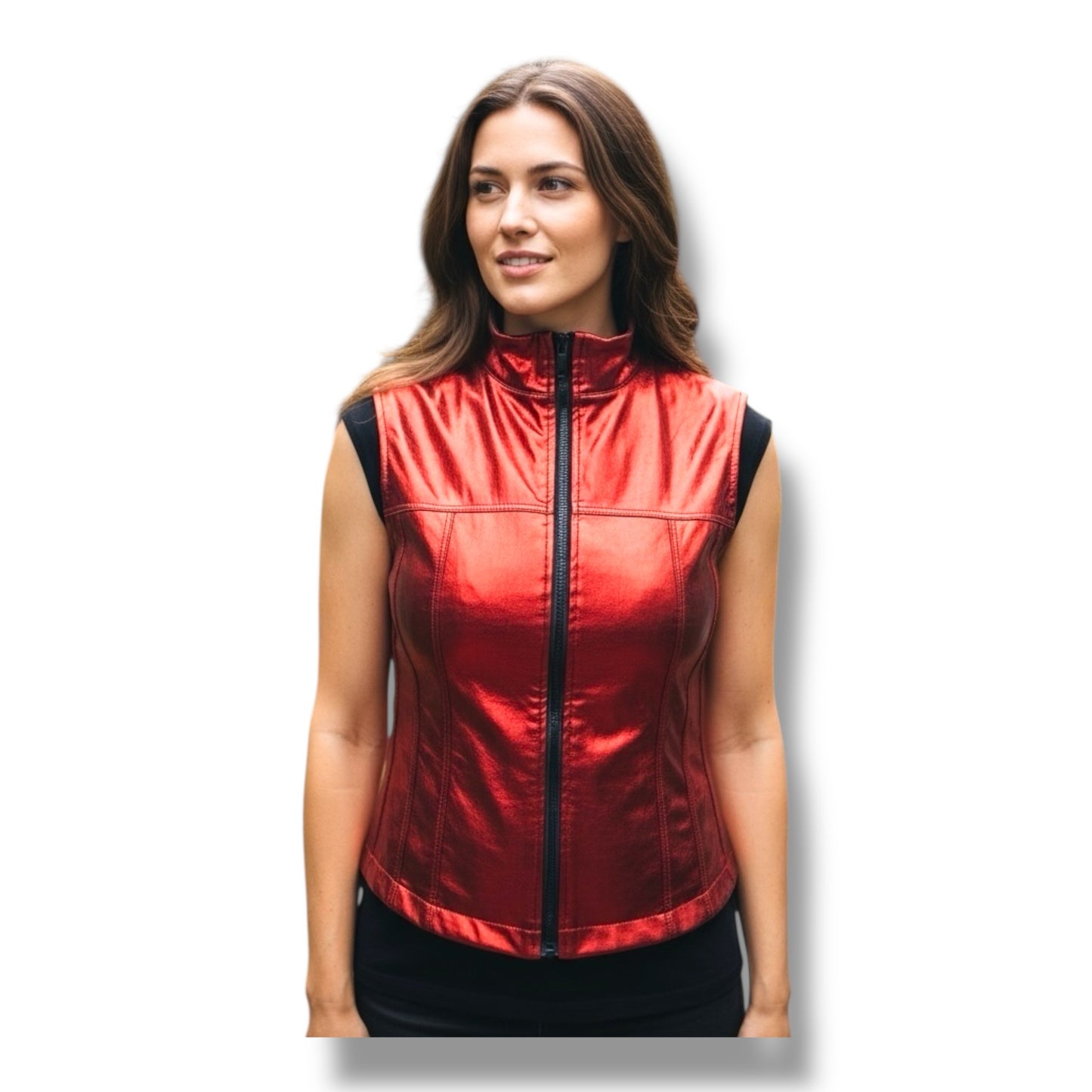 Glossy Red Kinky Bodywarmer Wth Zipper