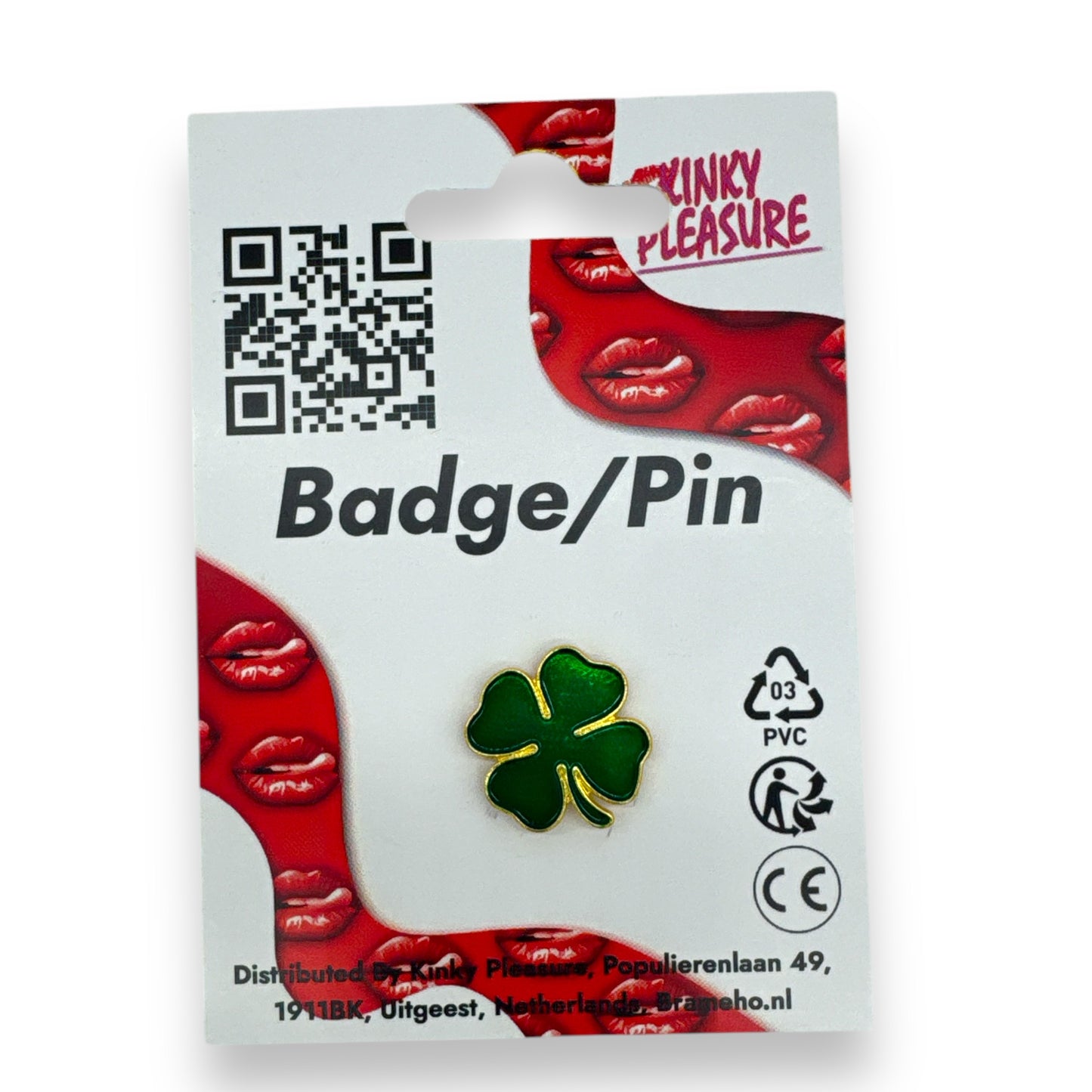 Kinky Pleasure - KPB073 - Badge / Pin - Shamrock Lucky Flower Green Small