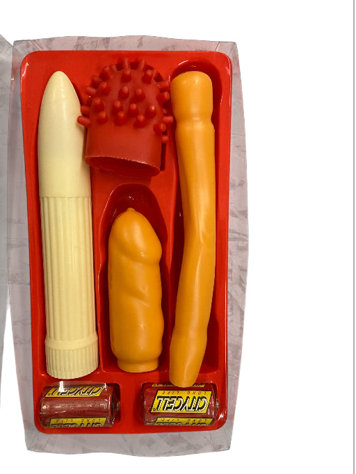 Erotic Gift Set 4 Pcs – White Ribbed Vibrator with 3 Unique Textured Sleeves incl Extra Long Smooth Sleeve - Club