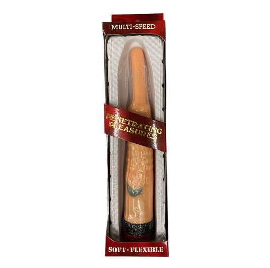 Realistic Flesh Vibrator with Thin Top  And Extra Ribble  – Multi-Speed, Windowbox - Dark Spots -Club
