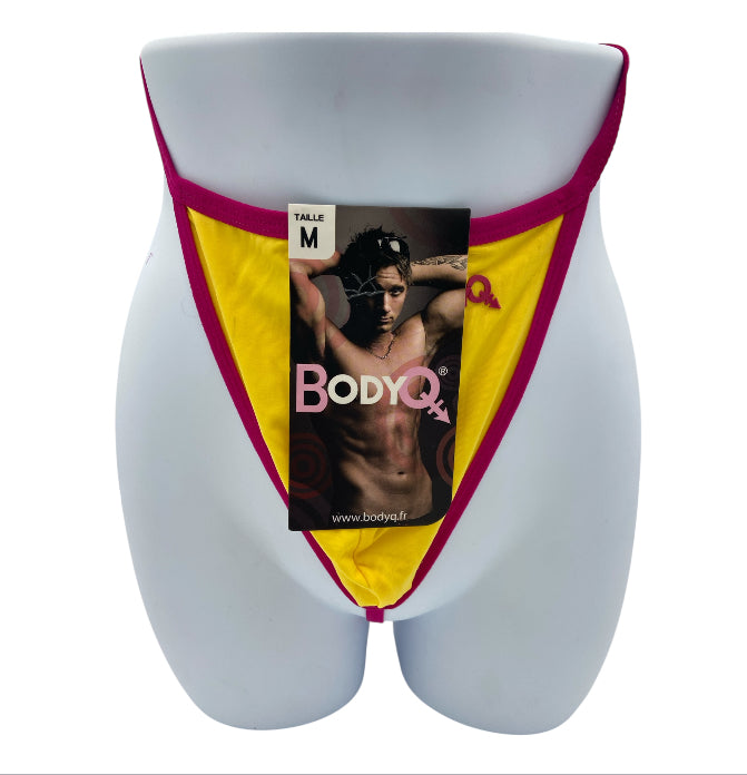 BodyQ Male Lingerie – Thong Yellow Pink Size XS, S, M, L