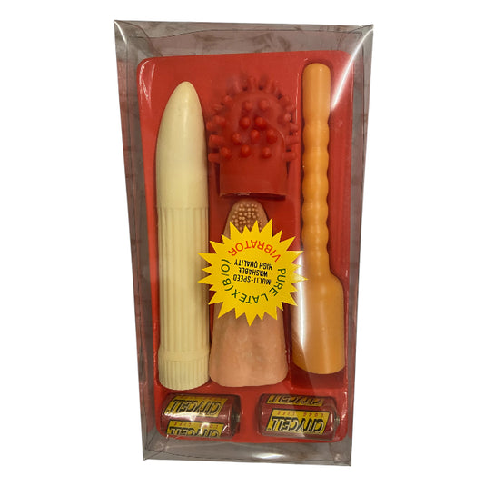 Erotic Gift Set 4 Pcs – White Ribbed Vibrator with 3 Unique Textured Sleeves incl Extra Long Ribbed Sleeve - Club