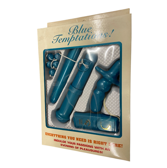 Erotic Giftset - Blue Temptations 4 Pcs Gift Set – Kegel Balls, 2 Vibrators & Vibrating Anal Plug - Club