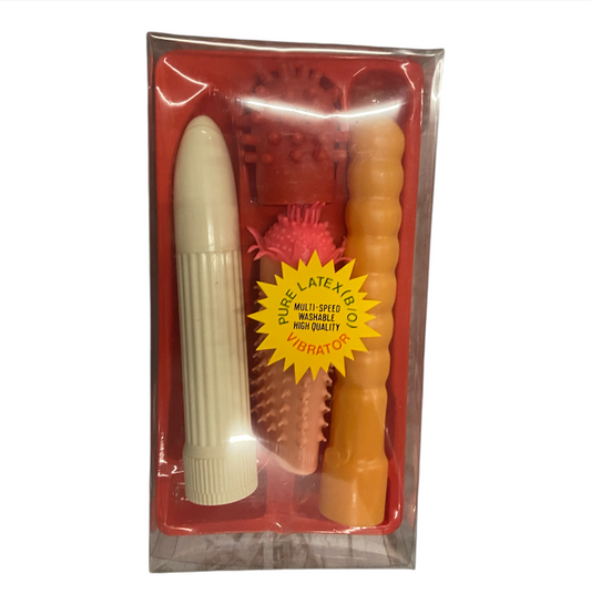 Erotic Gift Set 4 Pcs – White Ribbed Vibrator with 3 Unique Textured Sleeves - Club