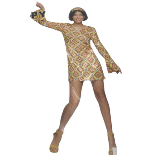 Sexy Ibiza Mini Dress with Matching Headband – Yellow Hippy Style  Size S / M / L
