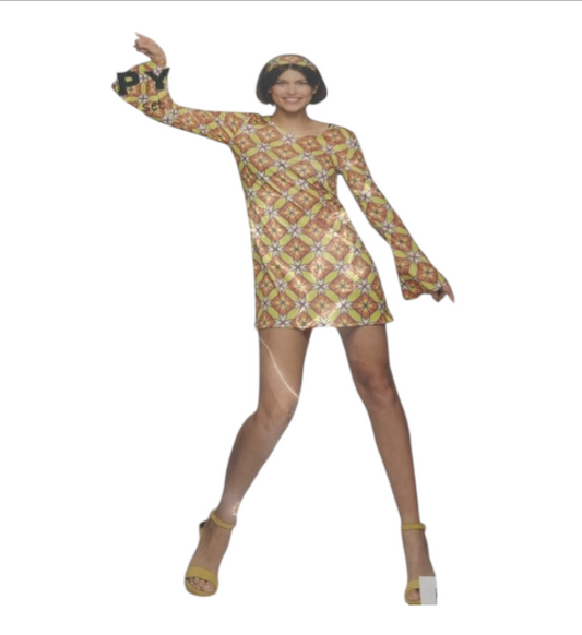 Sexy Ibiza Mini Dress with Matching Headband – Yellow Hippy Style  Size S / M / L