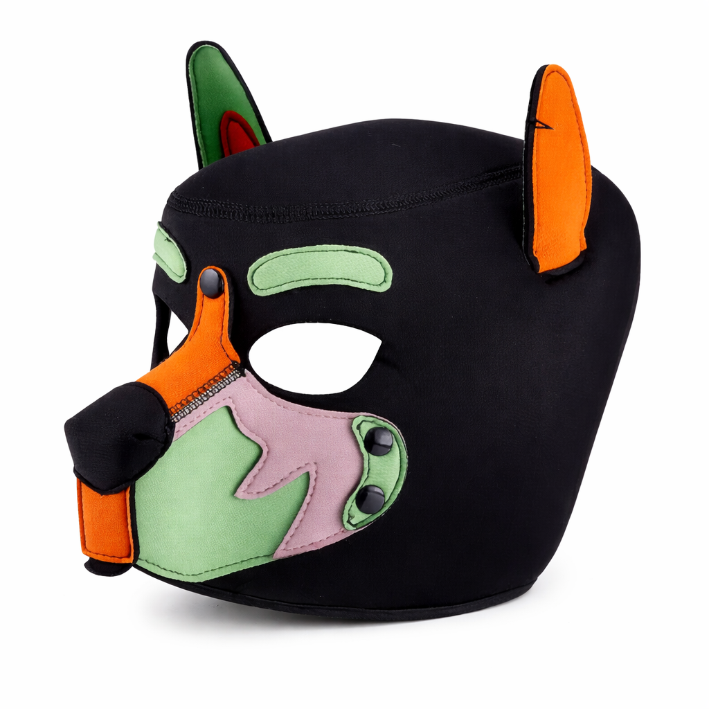 Kinky Pleasure – KPPP009 – Puppy Play Dog Mask - Deluxe  – Orange/Green/Pink