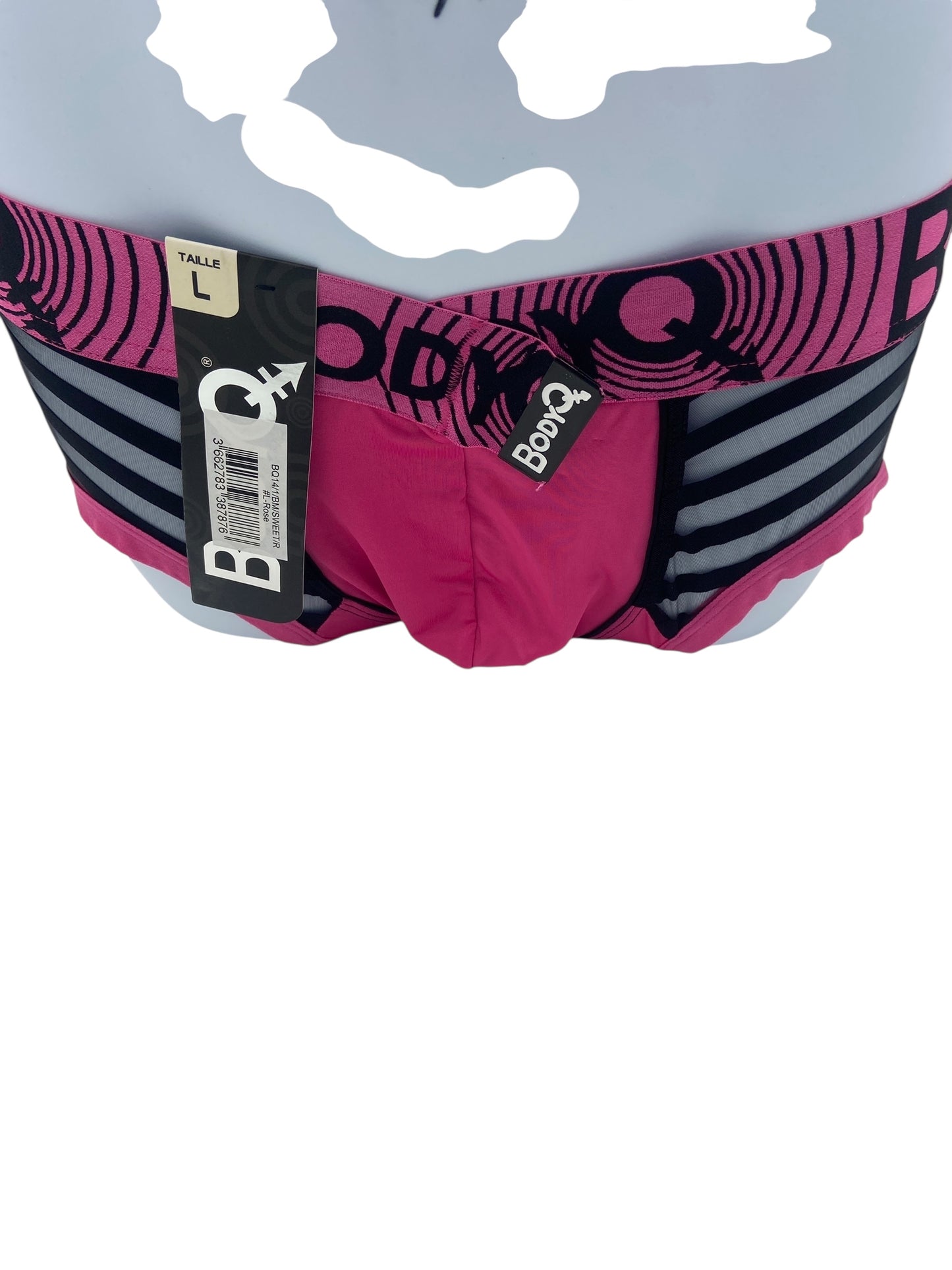 BodyQ Male Lingerie - Sexy Men’s Underwear Boxer – Pink with Net Black - S/M/L/XL