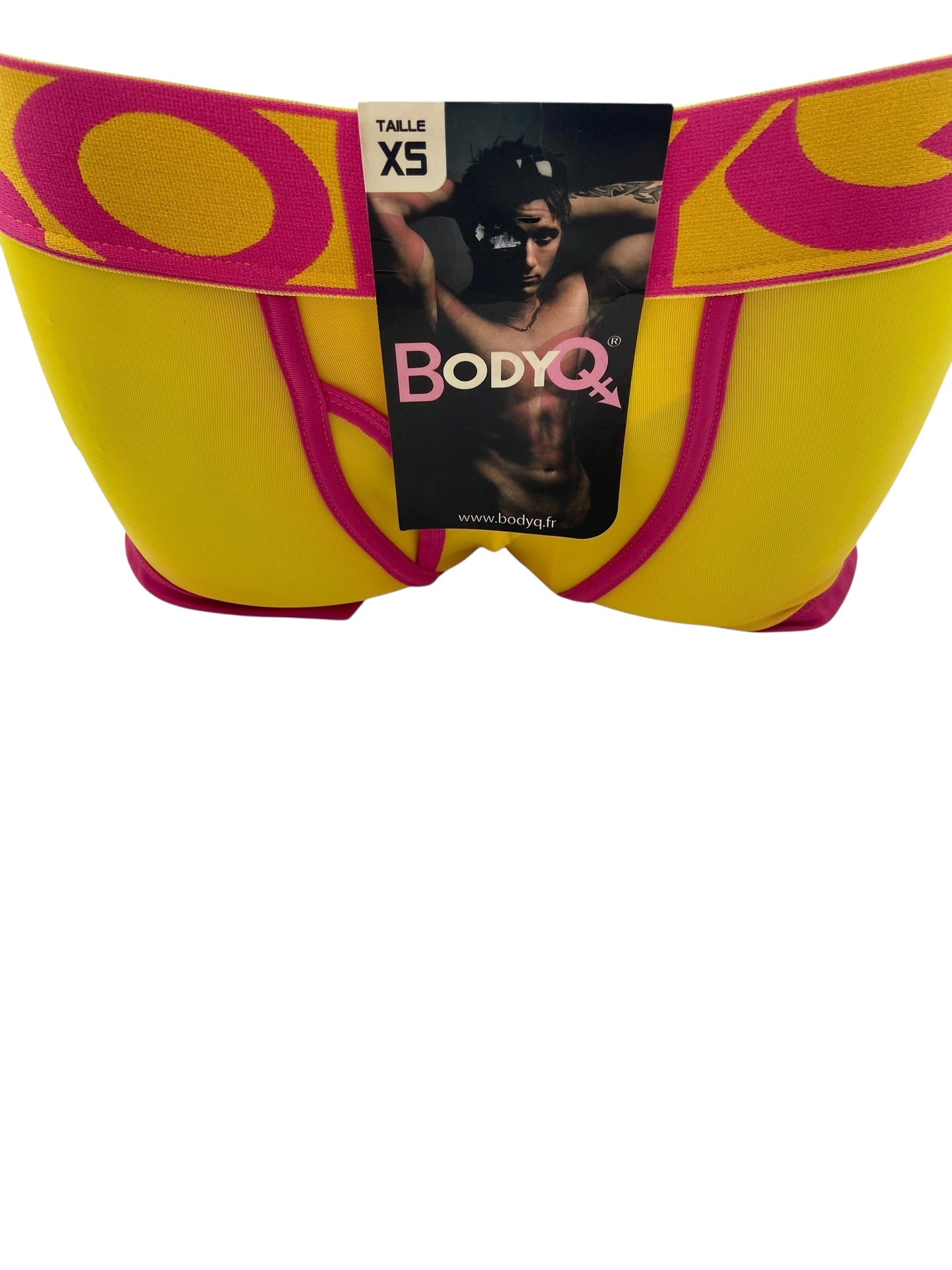 BodyQ Male Lingerie - Sexy Men’s Underwear Boxer –Yellow Pink - XS/ S
