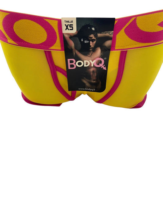 BodyQ Male Lingerie - Sexy Men’s Underwear Boxer –Yellow Pink - XS/ S