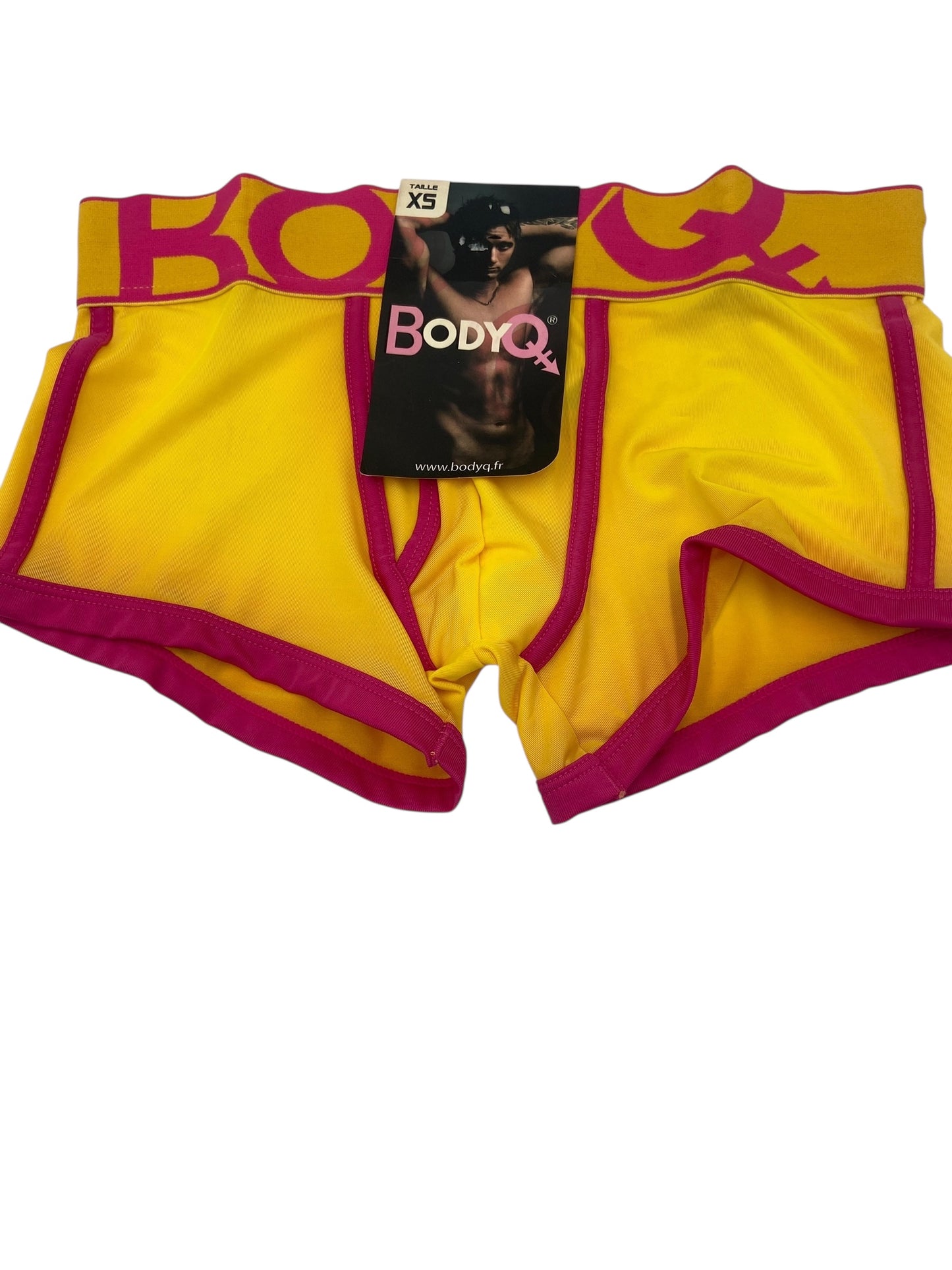 BodyQ Male Lingerie - Sexy Men’s Underwear Boxer –Yellow Pink - XS/ S