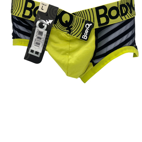 BodyQ Male Lingerie - Sexy Men’s Underwear Boxer – Yellow with Net Black - S/M/L/XL