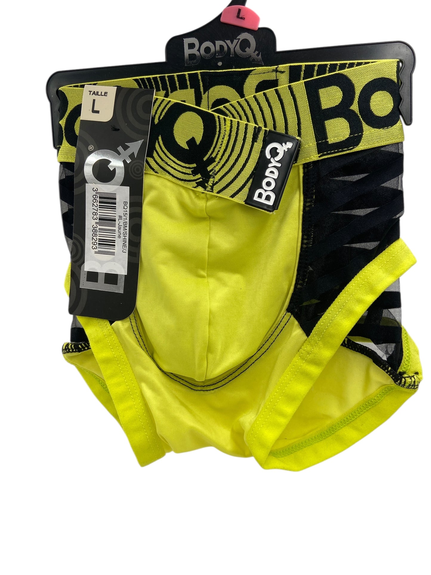 BodyQ Male Lingerie - Sexy Men’s Underwear Boxer – Yellow with Net Black - S/M/L/XL