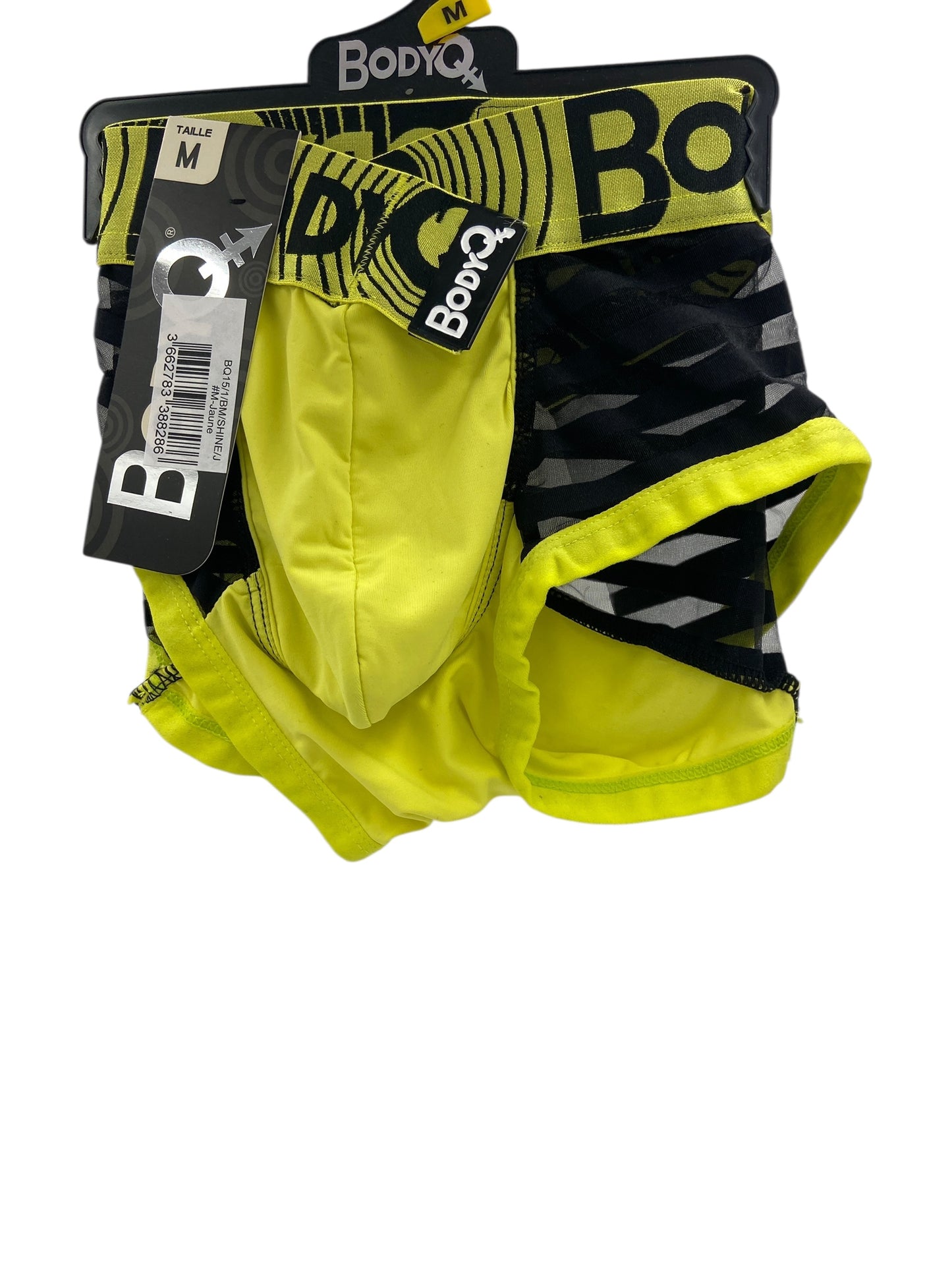 BodyQ Male Lingerie - Sexy Men’s Underwear Boxer – Yellow with Net Black - S/M/L/XL