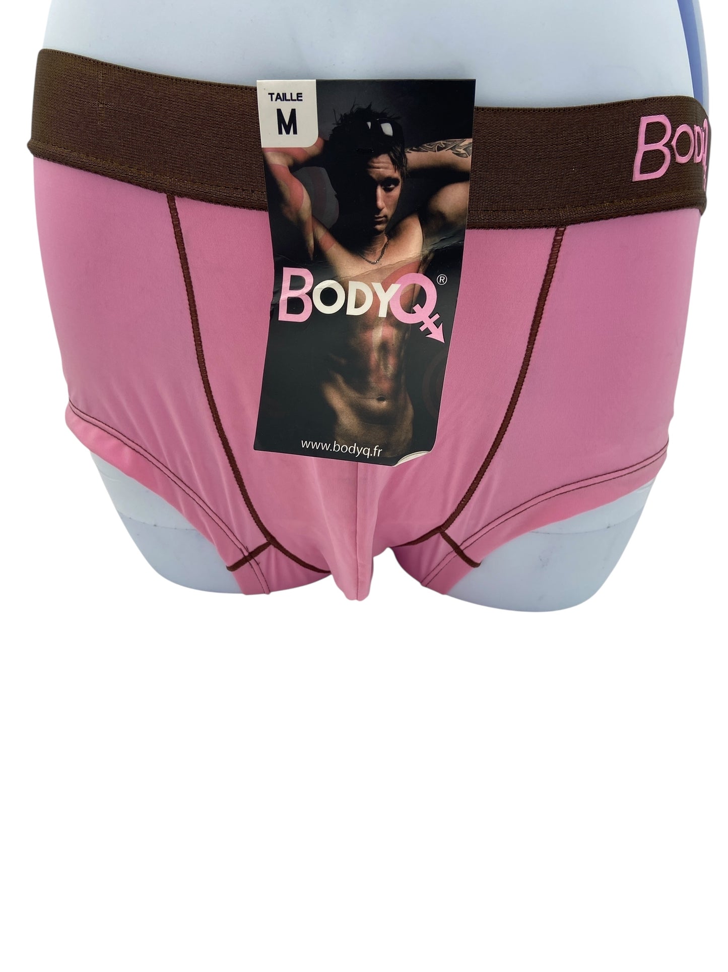 BodyQ Male Lingerie - Sexy Men’s Underwear Boxer – Pink Brown Band - XS / S / M