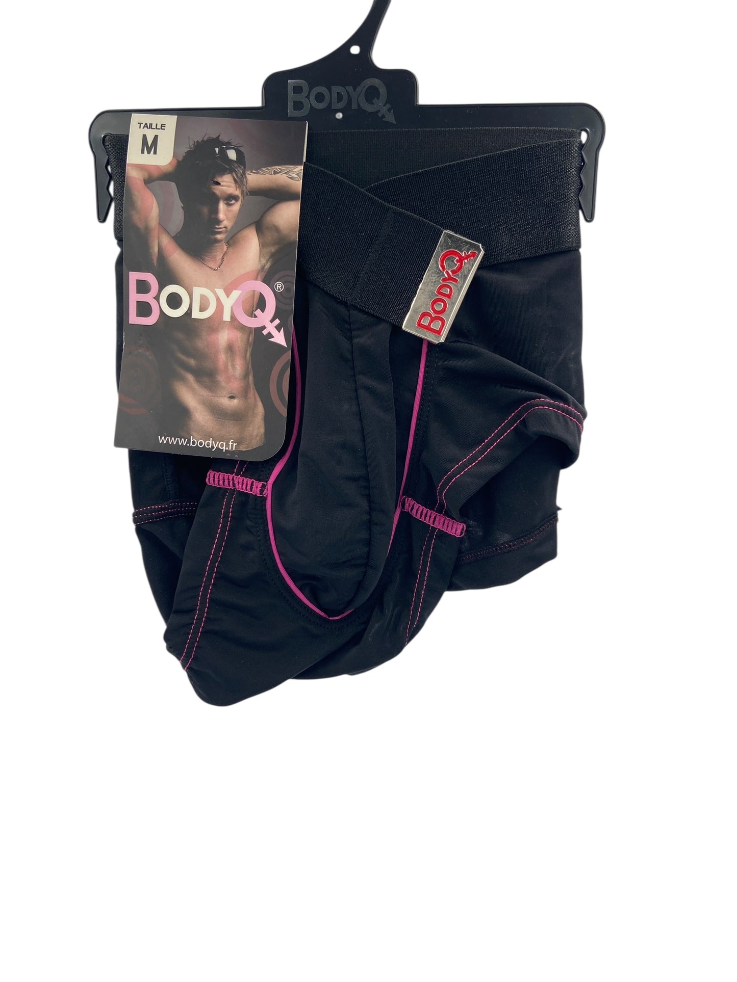BodyQ Male Lingerie - Sexy Men’s Underwear Boxer – Black Dark Pink Thin Line - S - M