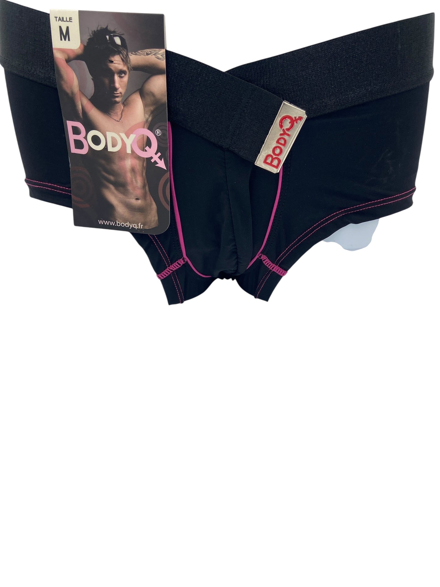 BodyQ Male Lingerie - Sexy Men’s Underwear Boxer – Black Dark Pink Thin Line - S - M