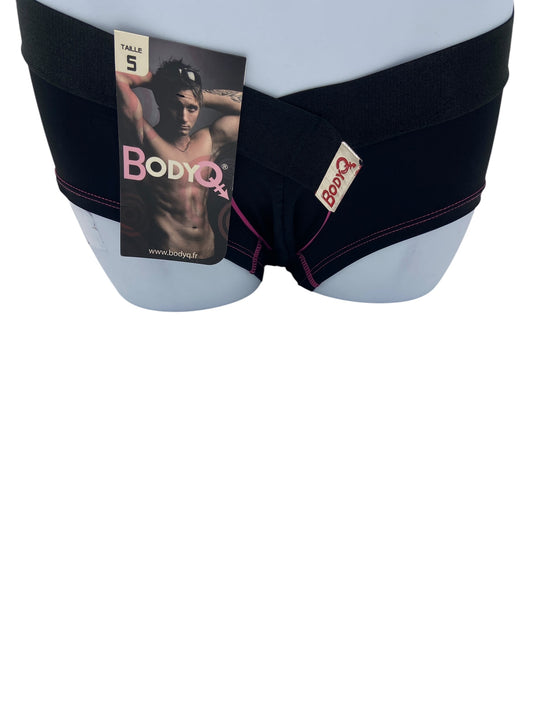 BodyQ Male Lingerie - Sexy Men’s Underwear Boxer – Black Dark Pink Thin Line - S - M