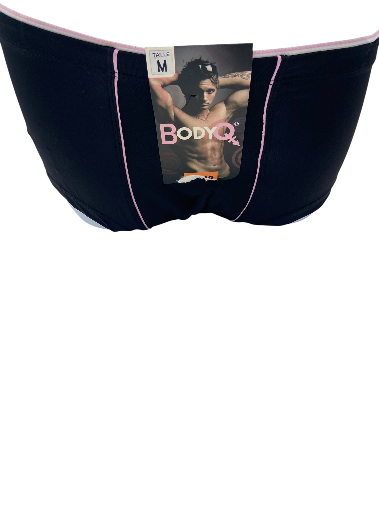 BodyQ Male Lingerie - Sexy Men’s Underwear Boxer – Black Light Pink Thin Line - S - M - L
