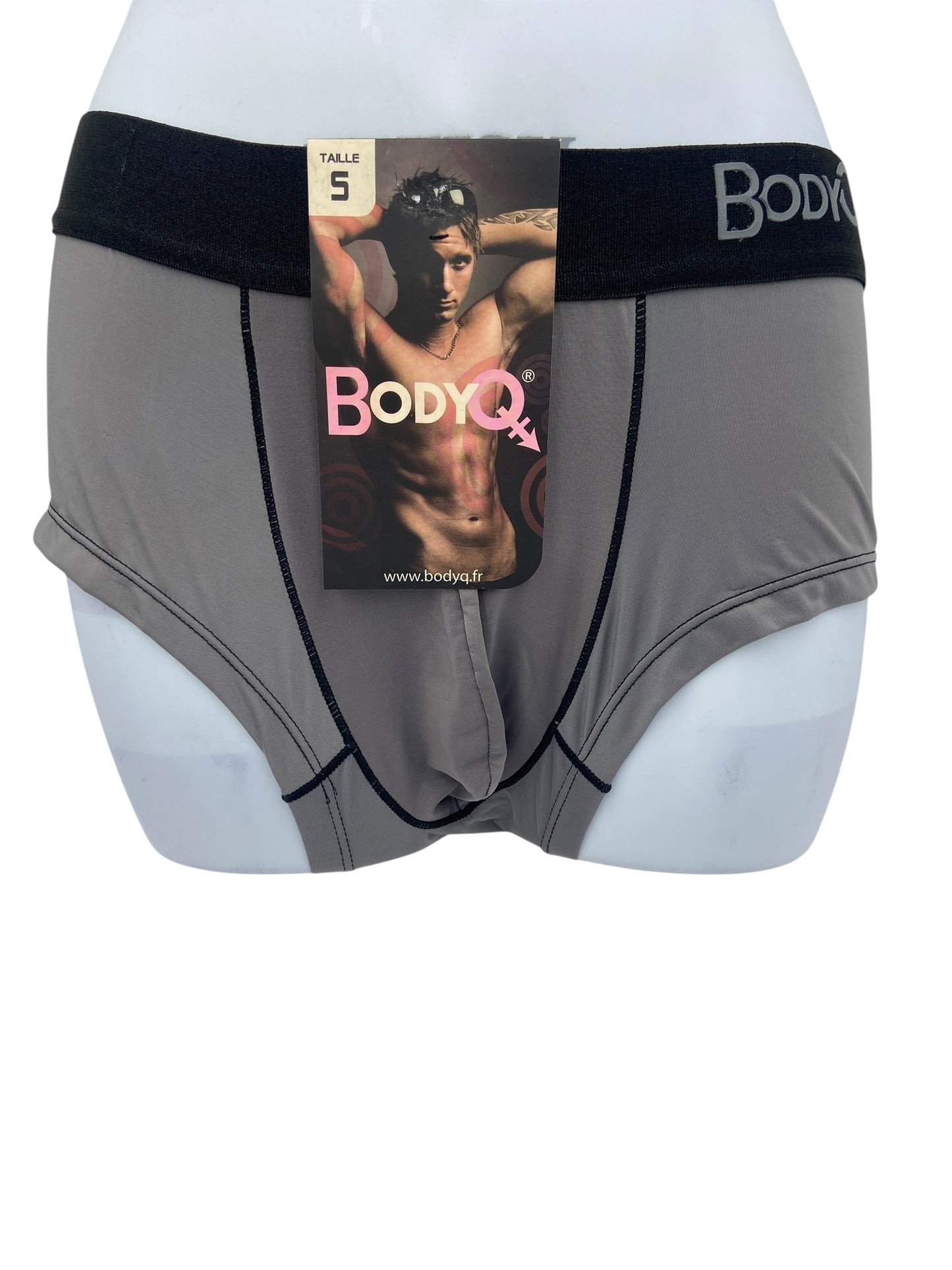 BodyQ Male Lingerie - Sexy Men’s Underwear Boxer – Light Grey Black Band- XS S M
