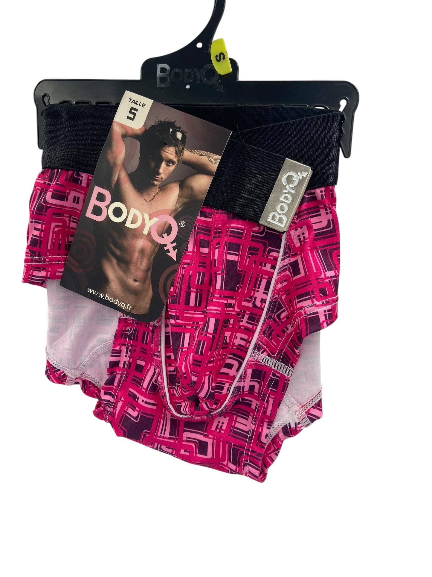 BodyQ Male Lingerie - Sexy Men’s Underwear Boxer – Pink 2 Colour Black Band - XS S