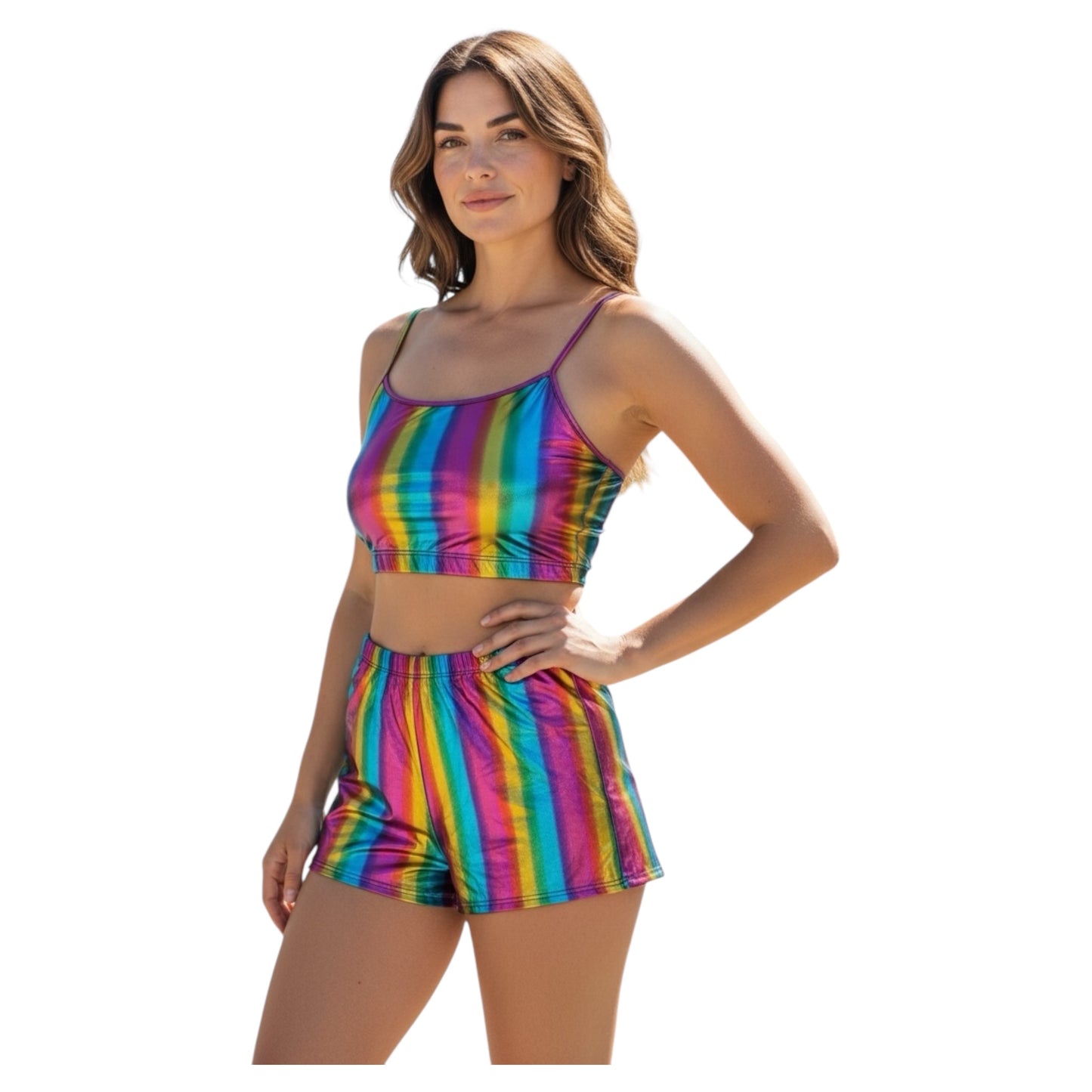 Combi Deal - Kinky Glossy Rainbow Slim Top With Matching Boxer