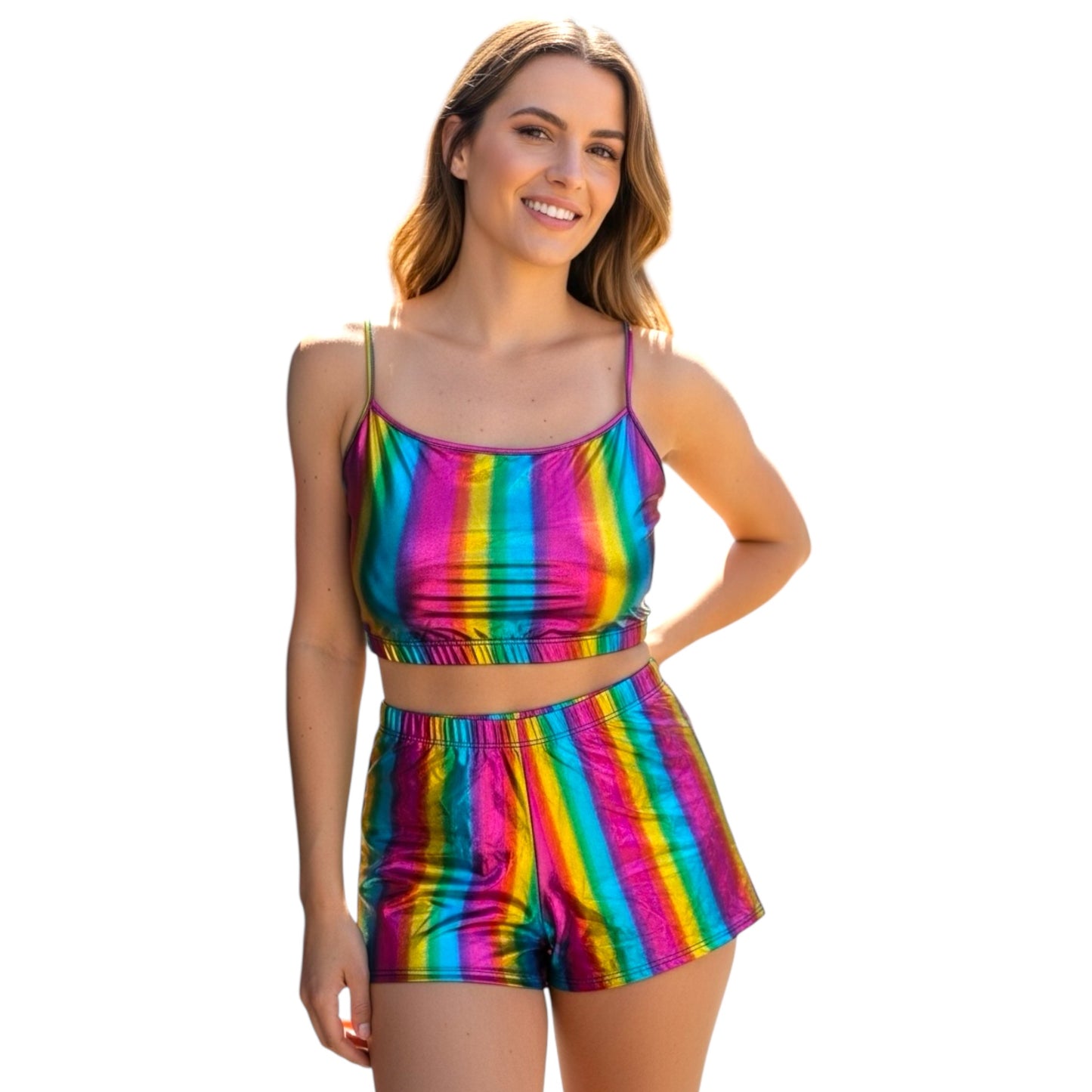 Combi Deal - Kinky Glossy Rainbow Slim Top With Matching Boxer