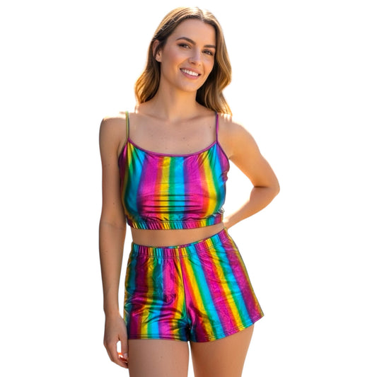 Combi Deal - Kinky Glossy Rainbow Slim Top With Matching Boxer