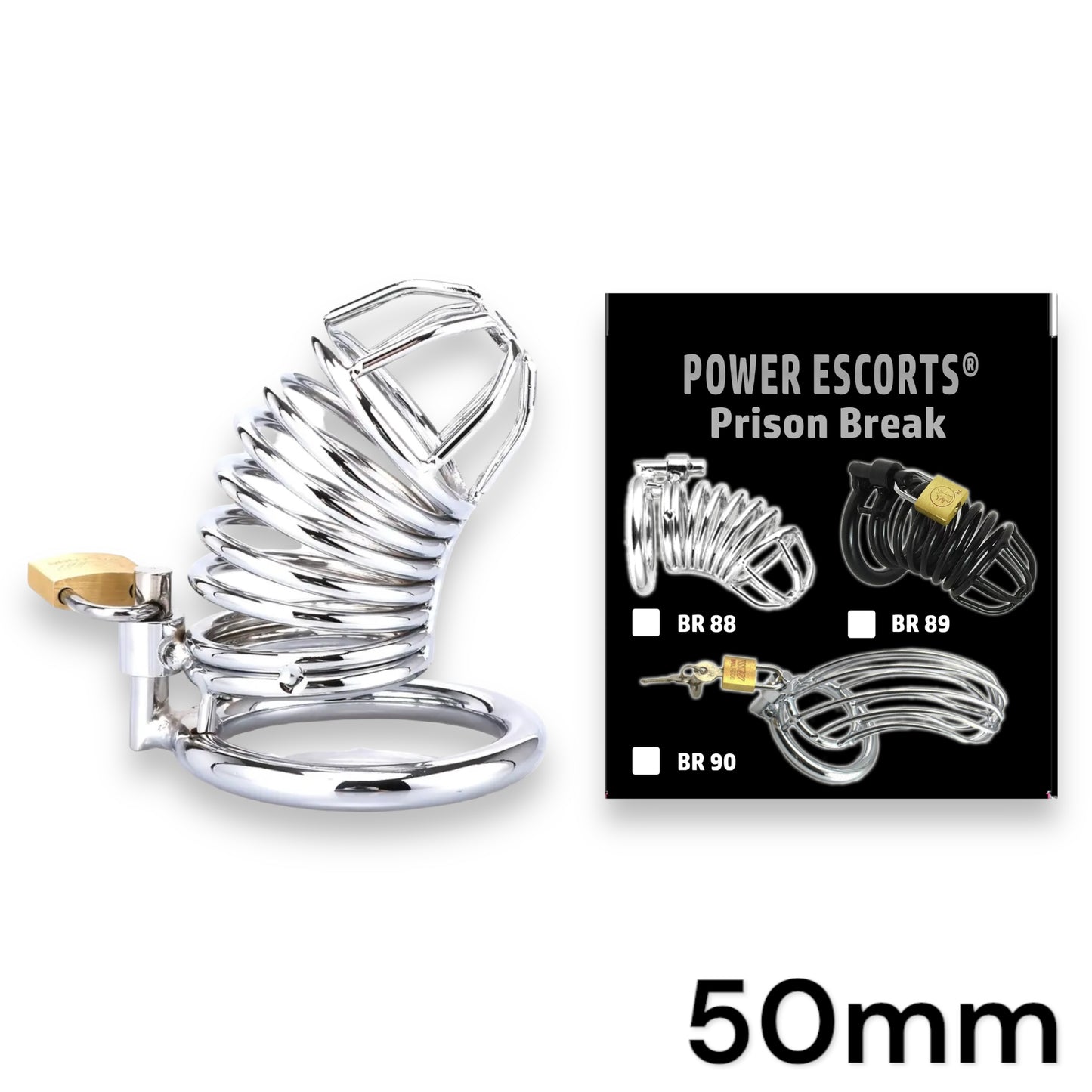 Power Escorts - BR88 - Prison Break - Metal Cock Cage - Silver - Small / Medium / Large - Stylish Colour Box