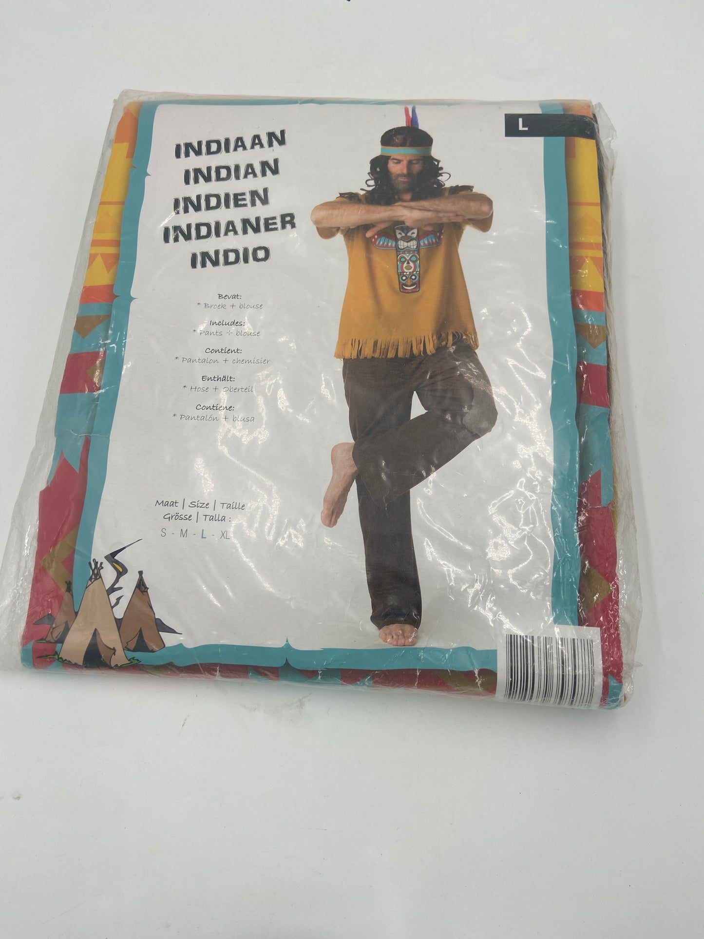 Sexy IndianTribal-Inspired Costume – Brown Pants, Printed Blouse & Matching Headband