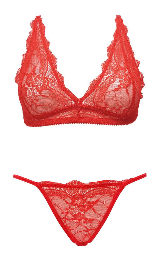 Ouno - J5295 - sexy lingerie set - 2 parts - size S/M - Red - colour giftbox