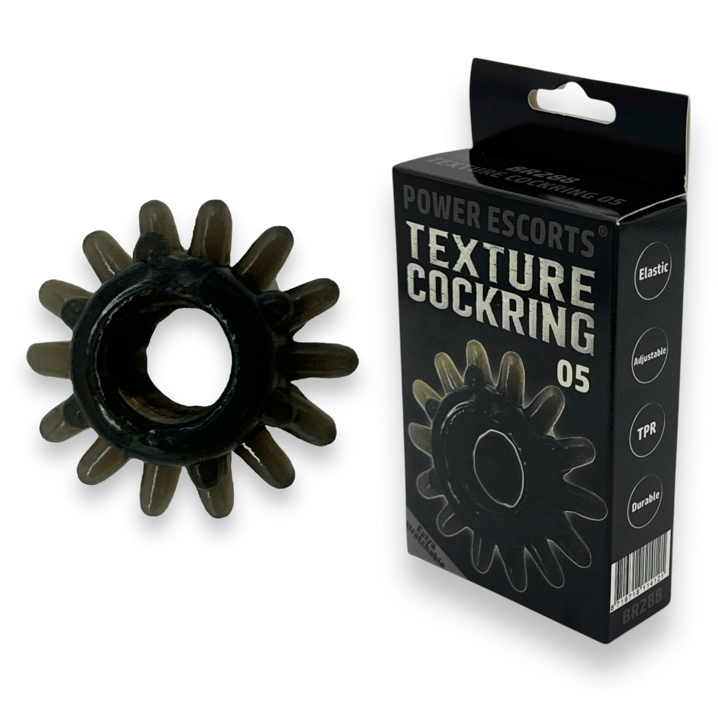 Power Escorts - BR288 - Texture Cockring 05 - Black - Extra Stretchable