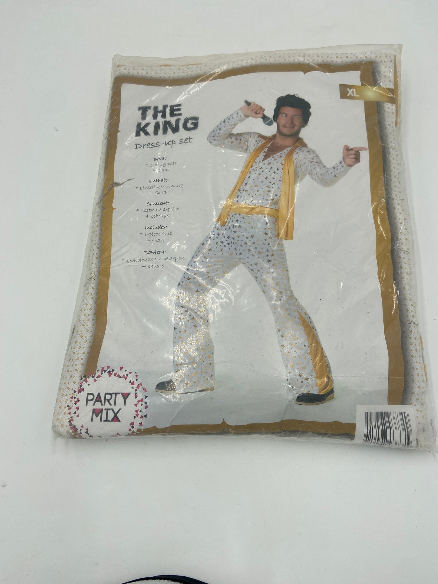 Kinky The King Men’s White Jumpsuit with Gold Stars & Matching Gold Scarf - M / L / XL